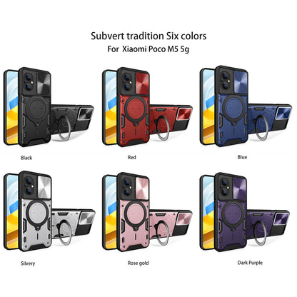 Xiaomi Poco M5 5G Magnetic Holder CD Texture Sliding Camshield Phone Case, TPU PC Shockproof Cover