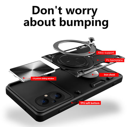 Xiaomi Poco M5 5G Magnetic Holder CD Texture Sliding Camshield Phone Case, TPU PC Shockproof Cover