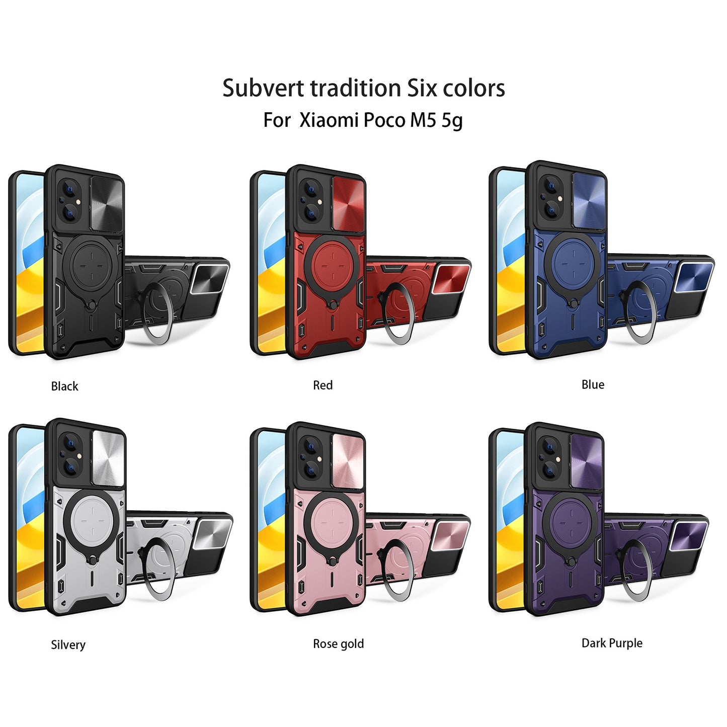 Xiaomi Poco M5 5G Magnetic Holder CD Texture Sliding Camshield Phone Case, TPU PC Shockproof Cover