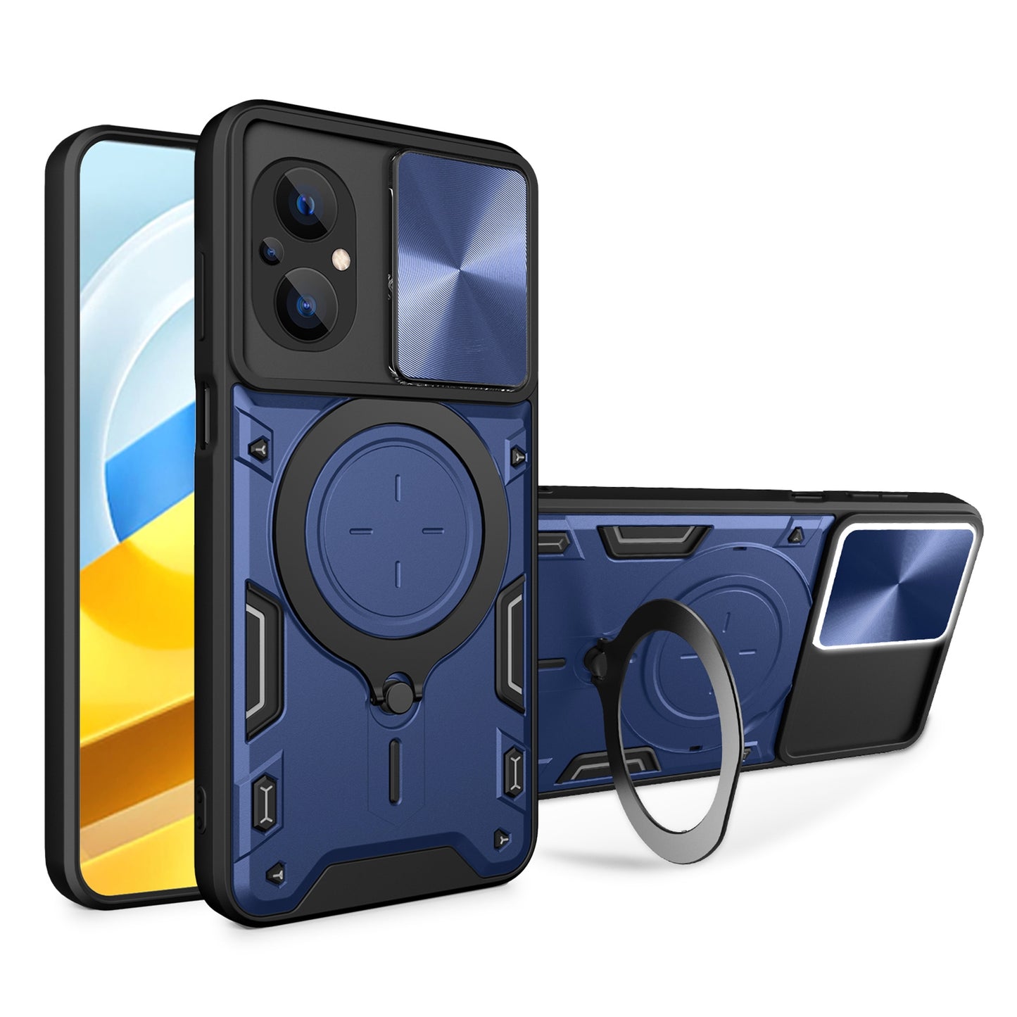 Xiaomi Poco M5 5G Magnetic Holder CD Texture Sliding Camshield Phone Case, TPU PC Shockproof Cover