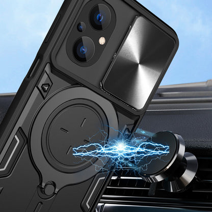 Xiaomi Poco M5 5G Magnetic Holder CD Texture Sliding Camshield Phone Case, TPU PC Shockproof Cover