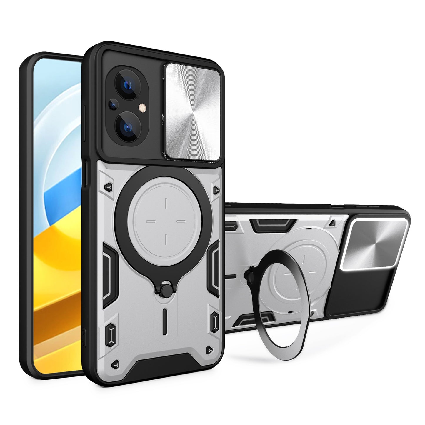 Xiaomi Poco M5 5G Magnetic Holder CD Texture Sliding Camshield Phone Case, TPU PC Shockproof Cover
