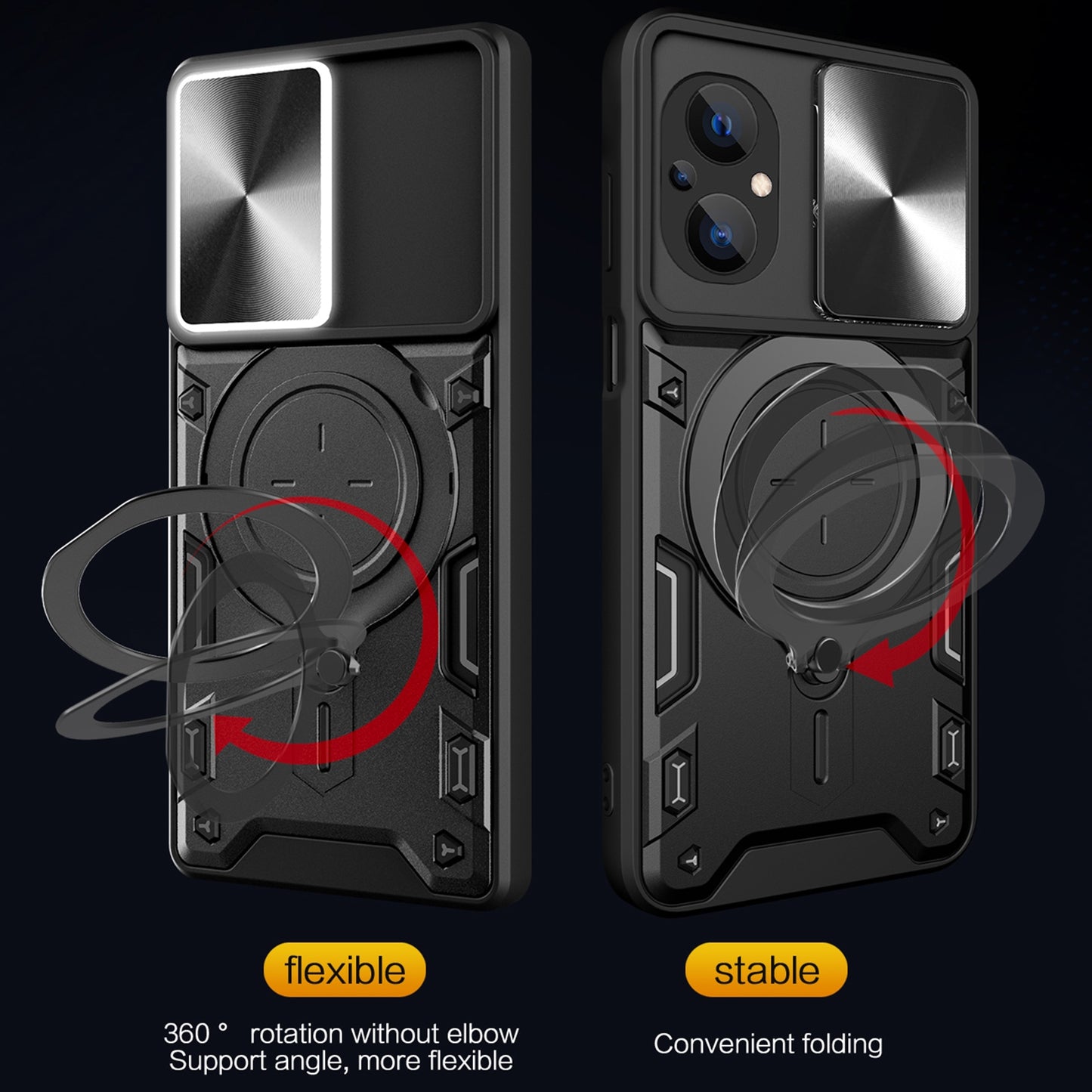 Xiaomi Poco M5 5G Magnetic Holder CD Texture Sliding Camshield Phone Case, TPU PC Shockproof Cover