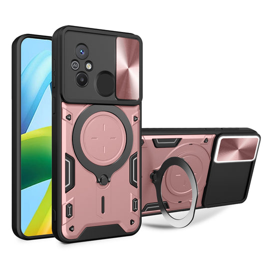 Xiaomi Redmi 12C Magnetic Holder CD Texture Sliding Camshield Phone Case, TPU PC Shockproof Cover