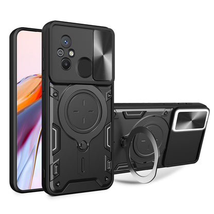 Xiaomi Redmi 12C Magnetic Holder CD Texture Sliding Camshield Phone Case, TPU PC Shockproof Cover