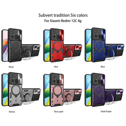 Xiaomi Redmi 12C Magnetic Holder CD Texture Sliding Camshield Phone Case, TPU PC Shockproof Cover