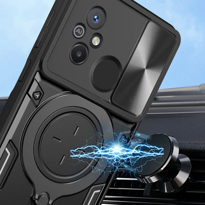 Xiaomi Redmi 12C Magnetic Holder CD Texture Sliding Camshield Phone Case, TPU PC Shockproof Cover