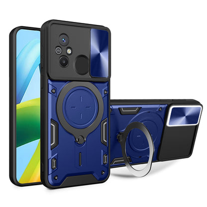 Xiaomi Redmi 12C Magnetic Holder CD Texture Sliding Camshield Phone Case, TPU PC Shockproof Cover