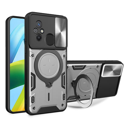 Xiaomi Redmi 12C Magnetic Holder CD Texture Sliding Camshield Phone Case, TPU PC Shockproof Cover