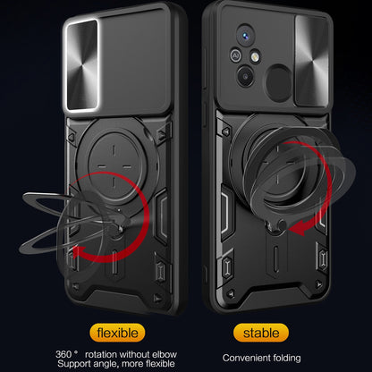 Xiaomi Redmi 12C Magnetic Holder CD Texture Sliding Camshield Phone Case, TPU PC Shockproof Cover