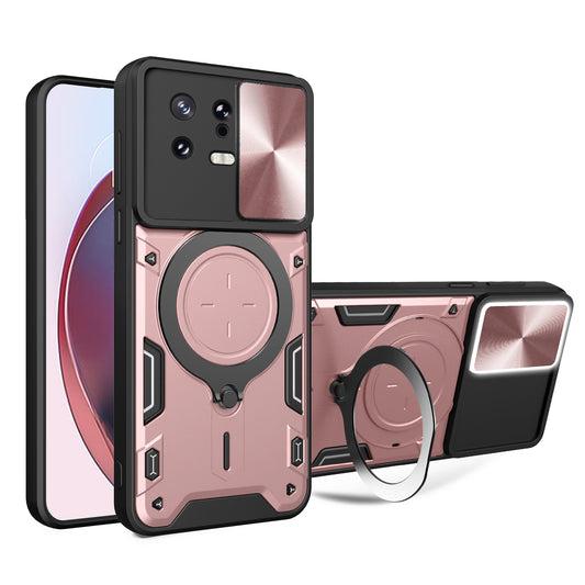 Xiaomi 13 Magnetic Holder CD Texture Sliding Camshield Phone Case, TPU PC Shockproof Cover