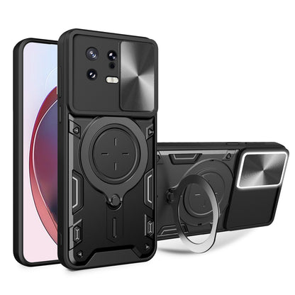 Xiaomi 13 Magnetic Holder CD Texture Sliding Camshield Phone Case, TPU PC Shockproof Cover