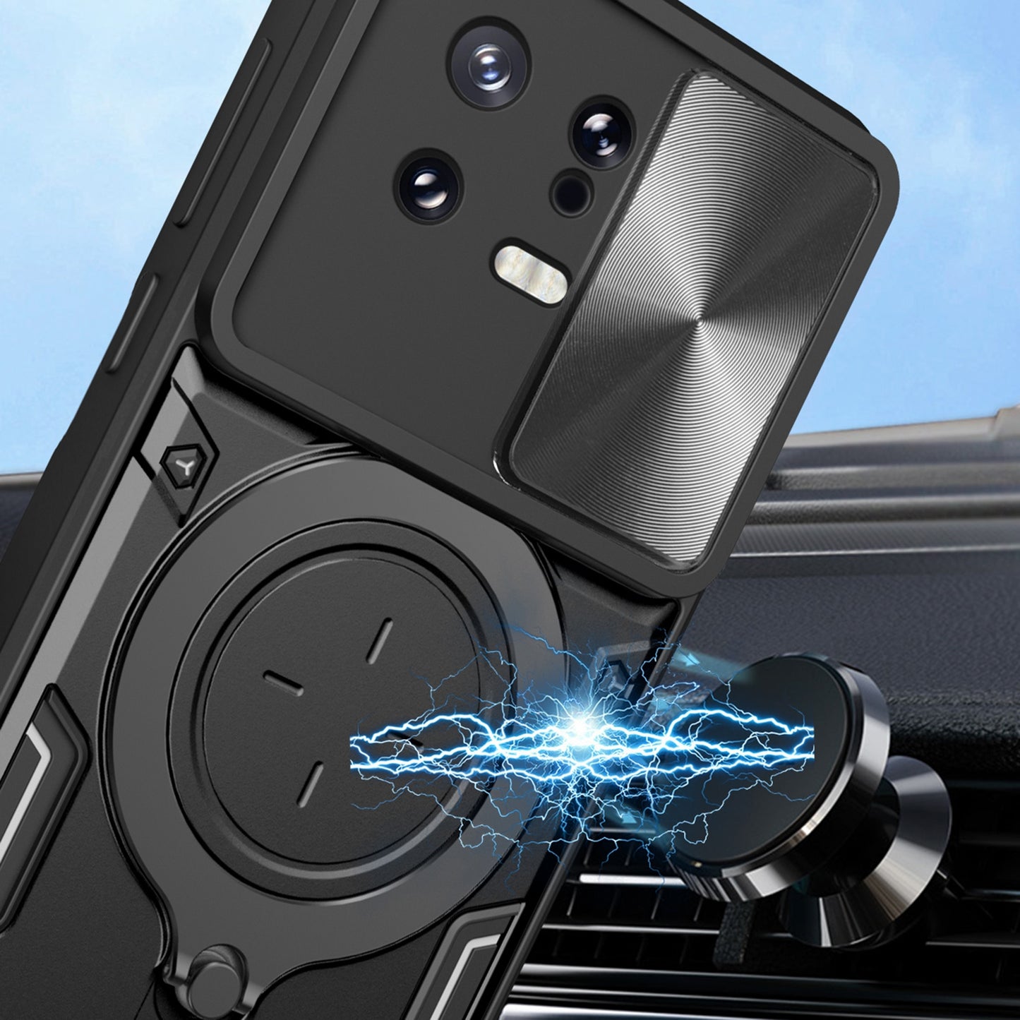 Xiaomi 13 Magnetic Holder CD Texture Sliding Camshield Phone Case, TPU PC Shockproof Cover