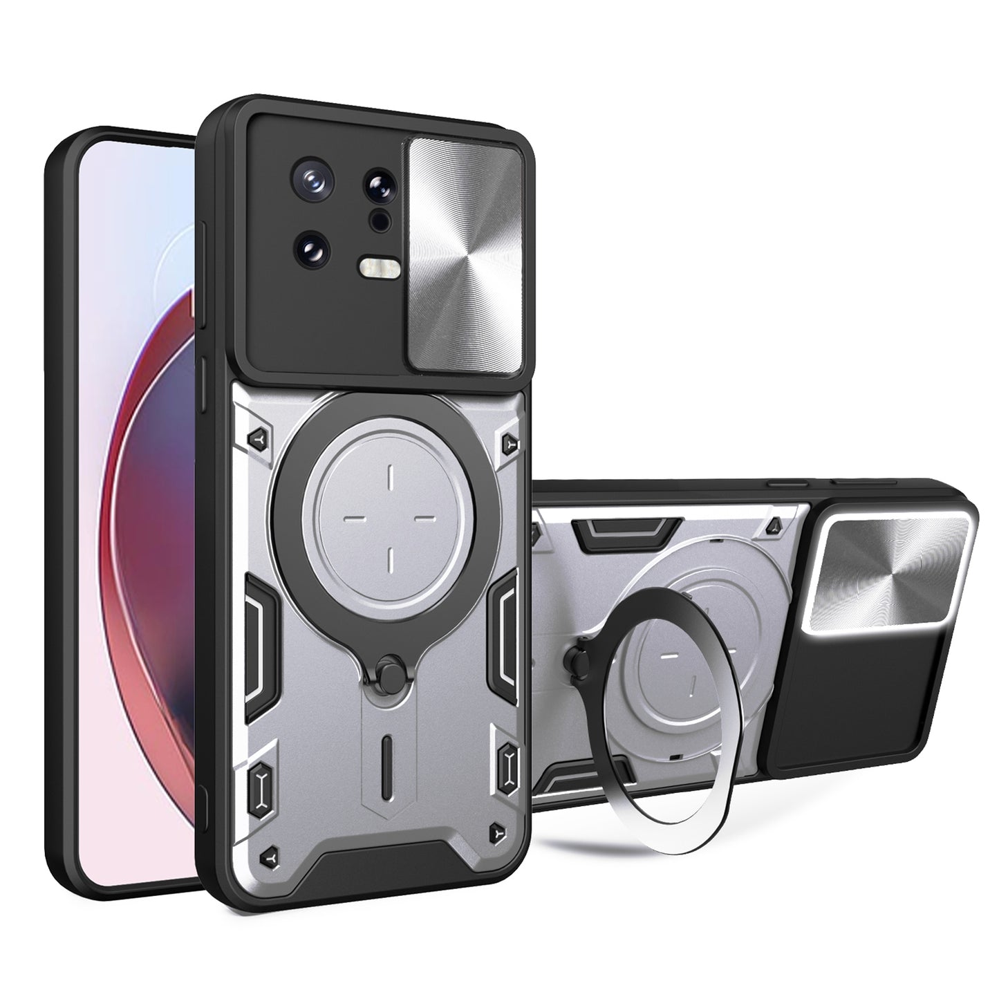 Xiaomi 13 Magnetic Holder CD Texture Sliding Camshield Phone Case, TPU PC Shockproof Cover