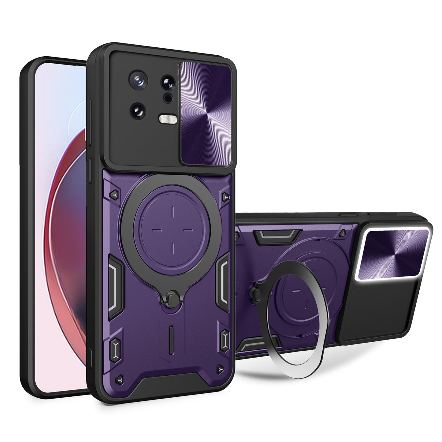 Xiaomi 13 Magnetic Holder CD Texture Sliding Camshield Phone Case, TPU PC Shockproof Cover