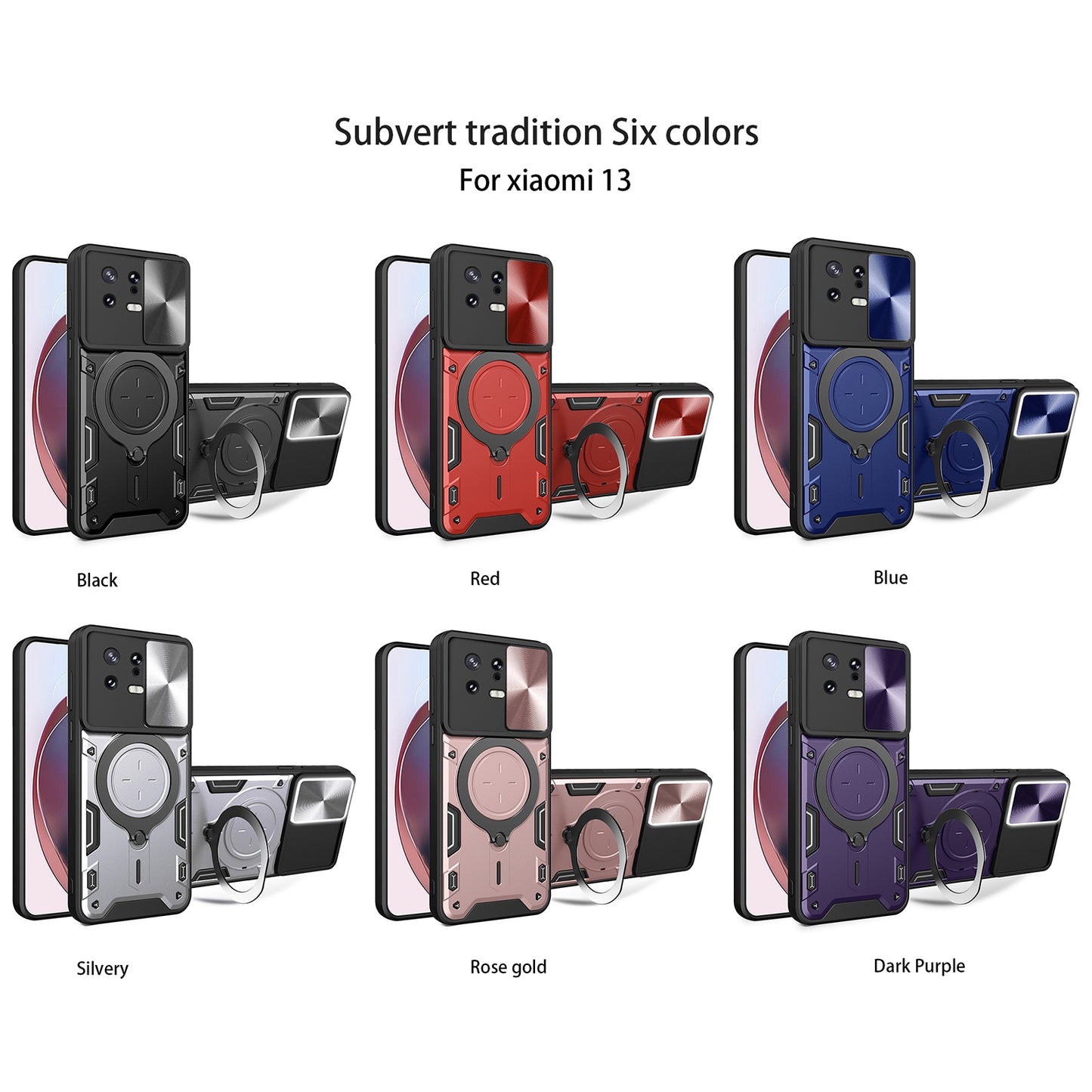 Xiaomi 13 Magnetic Holder CD Texture Sliding Camshield Phone Case, TPU PC Shockproof Cover
