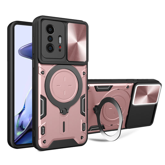 Xiaomi 11T Magnetic Holder CD Texture Sliding Camshield Phone Case, TPU PC Shockproof Cover