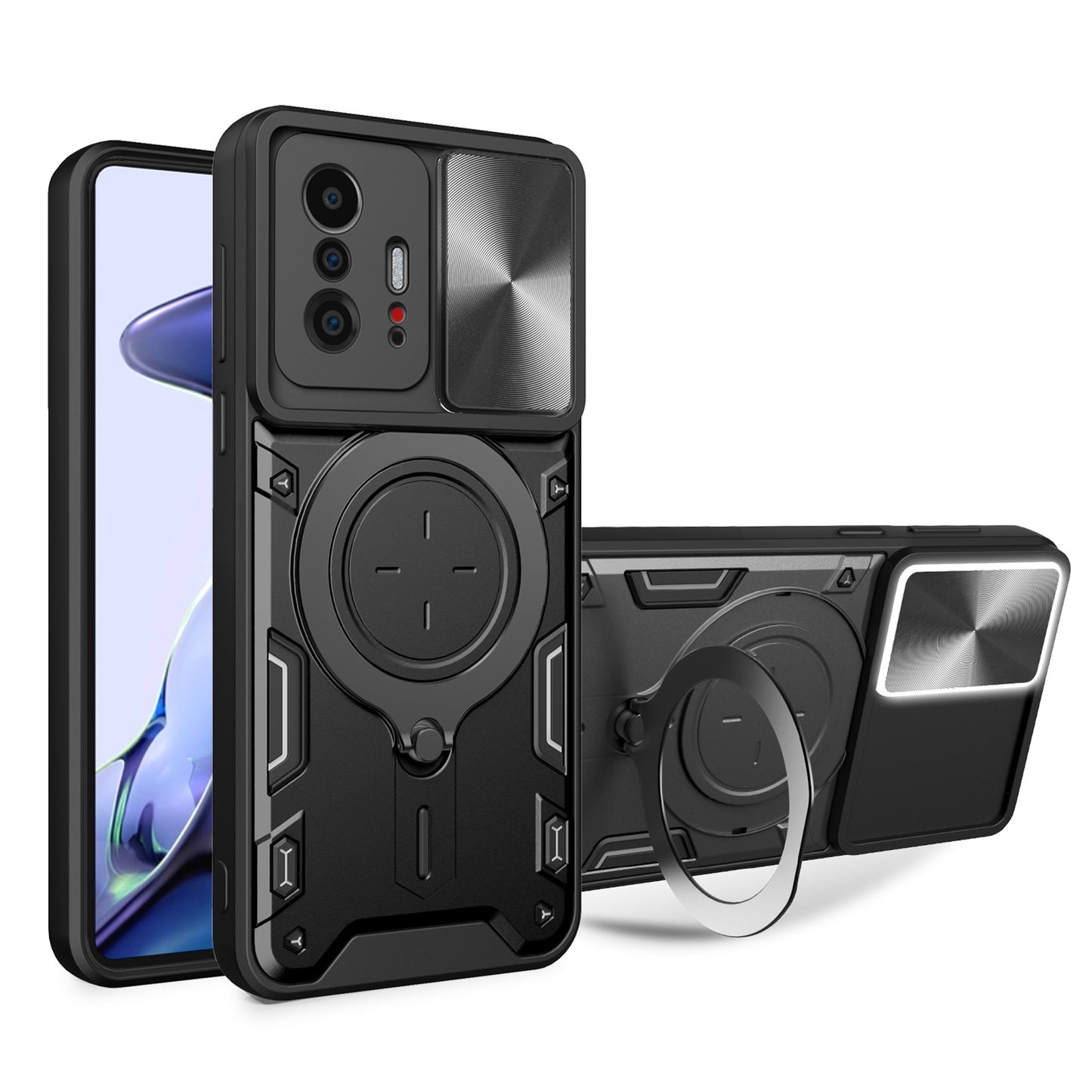 Xiaomi 11T Magnetic Holder CD Texture Sliding Camshield Phone Case, TPU PC Shockproof Cover