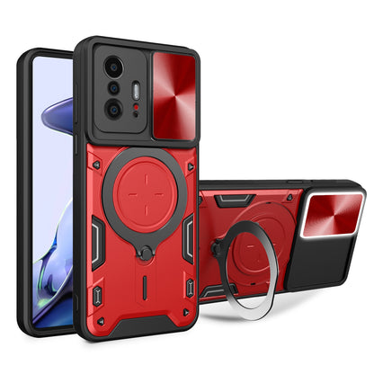 Xiaomi 11T Magnetic Holder CD Texture Sliding Camshield Phone Case, TPU PC Shockproof Cover