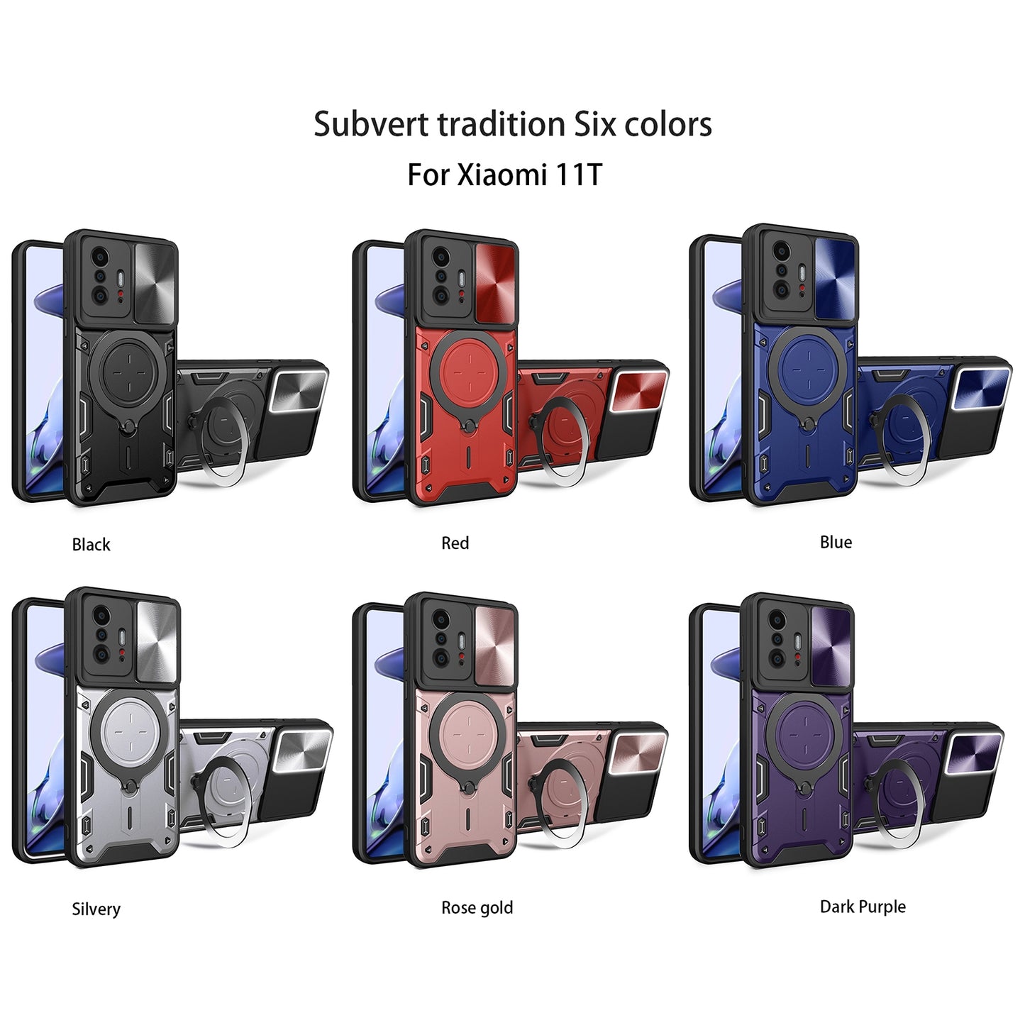 Xiaomi 11T Magnetic Holder CD Texture Sliding Camshield Phone Case, TPU PC Shockproof Cover