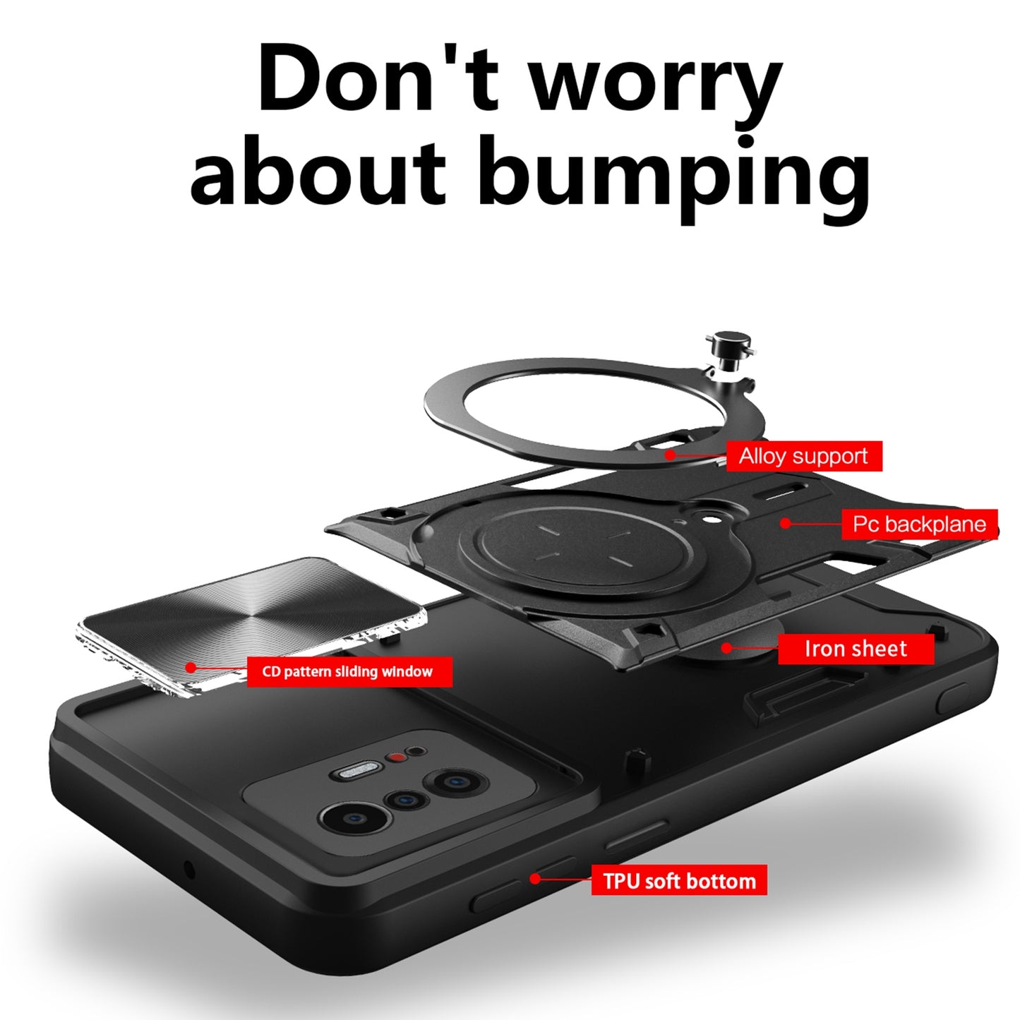 Xiaomi 11T Magnetic Holder CD Texture Sliding Camshield Phone Case, TPU PC Shockproof Cover