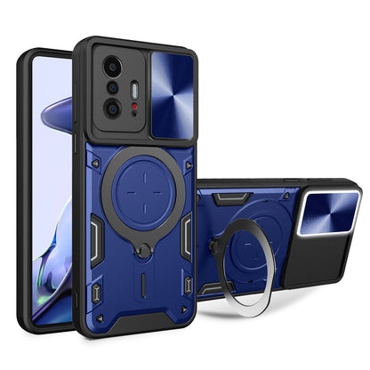 Xiaomi 11T Magnetic Holder CD Texture Sliding Camshield Phone Case, TPU PC Shockproof Cover