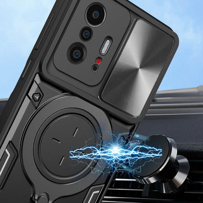 Xiaomi 11T Magnetic Holder CD Texture Sliding Camshield Phone Case, TPU PC Shockproof Cover