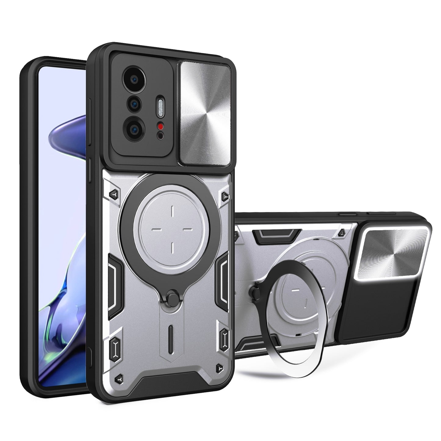 Xiaomi 11T Magnetic Holder CD Texture Sliding Camshield Phone Case, TPU PC Shockproof Cover
