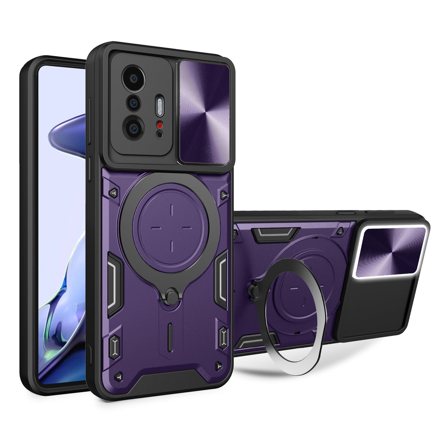 Xiaomi 11T Magnetic Holder CD Texture Sliding Camshield Phone Case, TPU PC Shockproof Cover