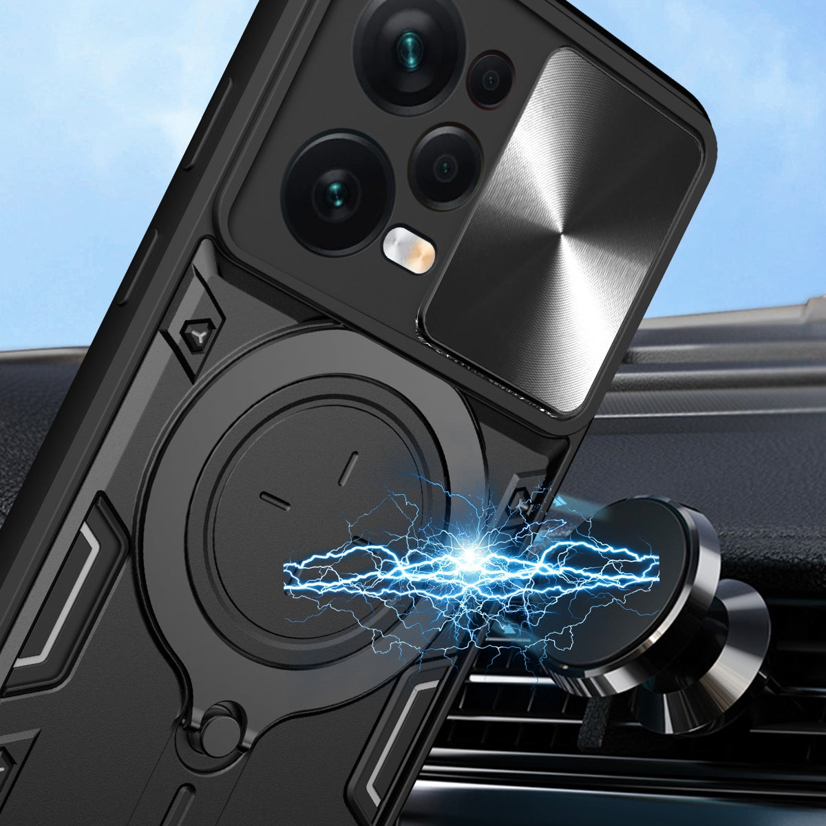 Xiaomi Redmi Note 12 Pro 5G Magnetic Holder CD Texture Sliding Camshield Phone Case, TPU PC Shockproof Cover