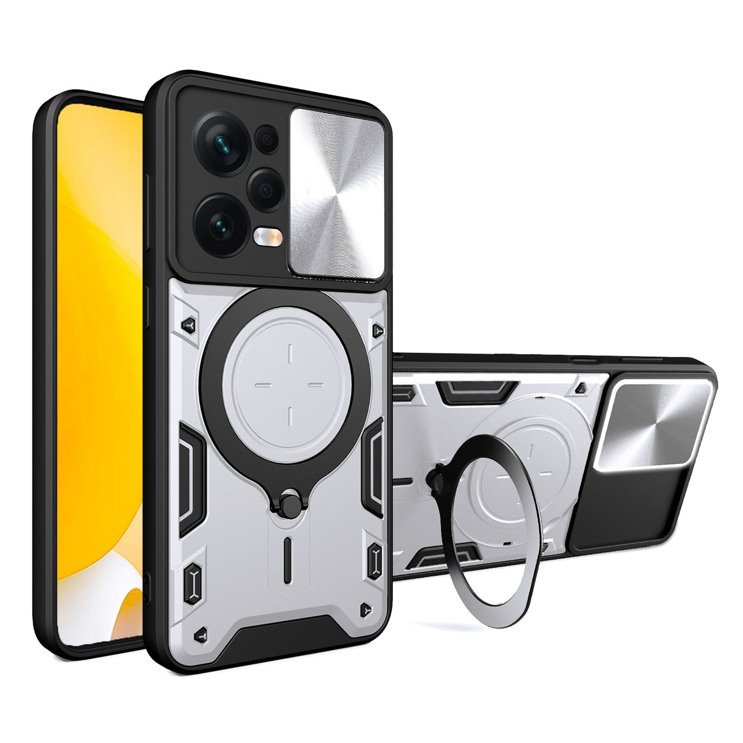 Xiaomi Redmi Note 12 Pro 5G Magnetic Holder CD Texture Sliding Camshield Phone Case, TPU PC Shockproof Cover