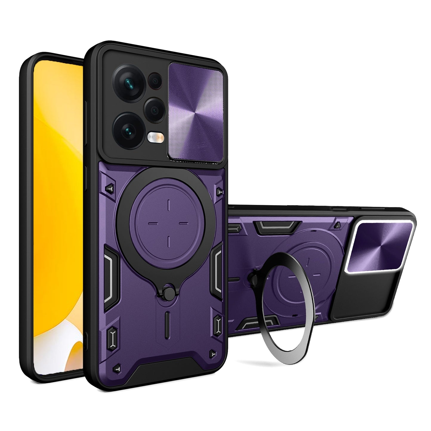 Xiaomi Redmi Note 12 Pro 5G Magnetic Holder CD Texture Sliding Camshield Phone Case, TPU PC Shockproof Cover