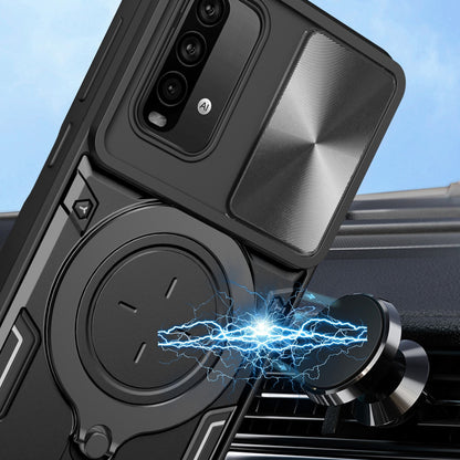 Xiaomi Redmi Note 9 4G Magnetic Holder CD Texture Sliding Camshield Phone Case, TPU PC Shockproof Cover
