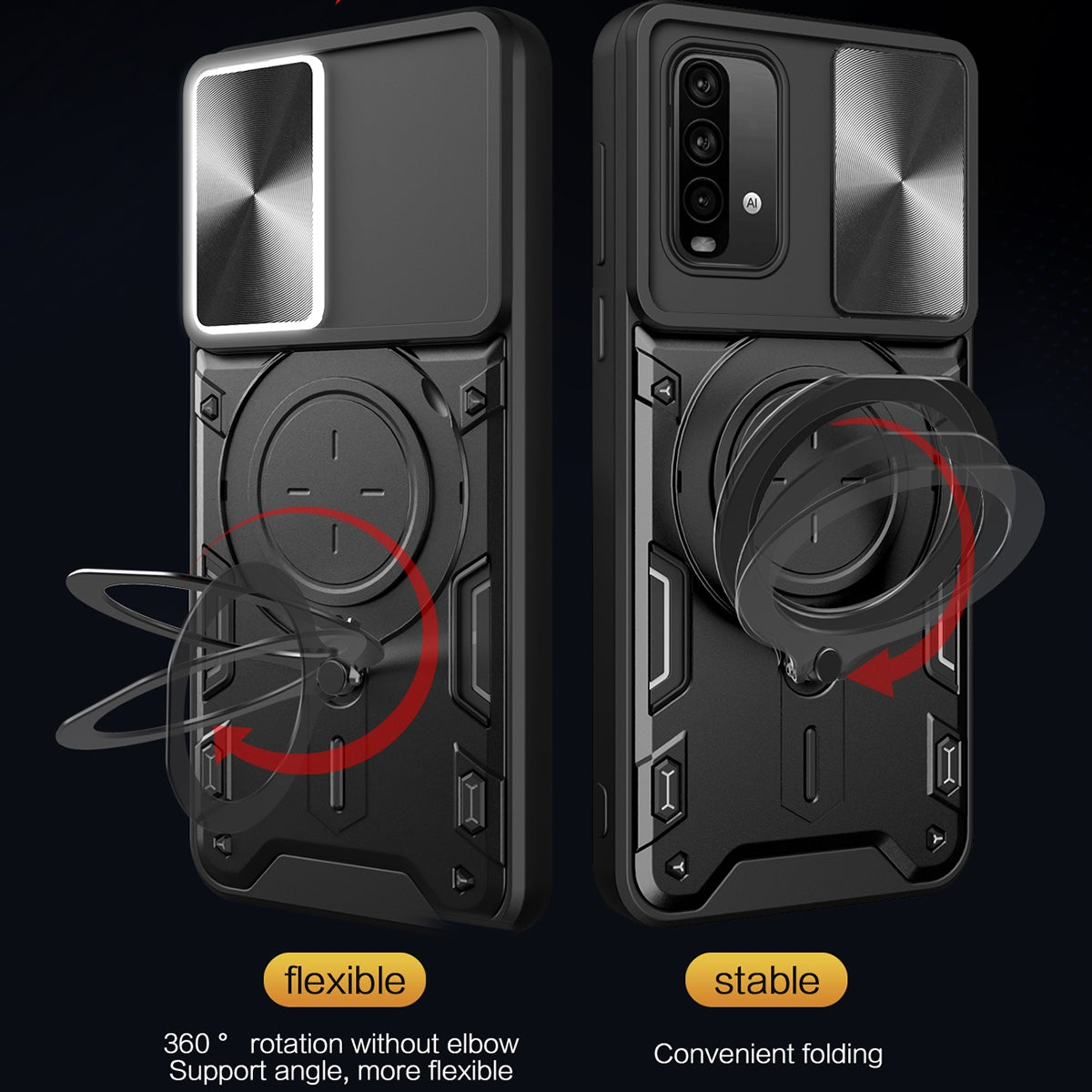 Xiaomi Redmi Note 9 4G Magnetic Holder CD Texture Sliding Camshield Phone Case, TPU PC Shockproof Cover
