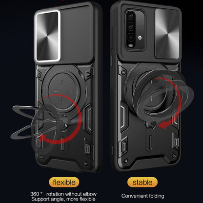 Xiaomi Redmi Note 9 4G Magnetic Holder CD Texture Sliding Camshield Phone Case, TPU PC Shockproof Cover