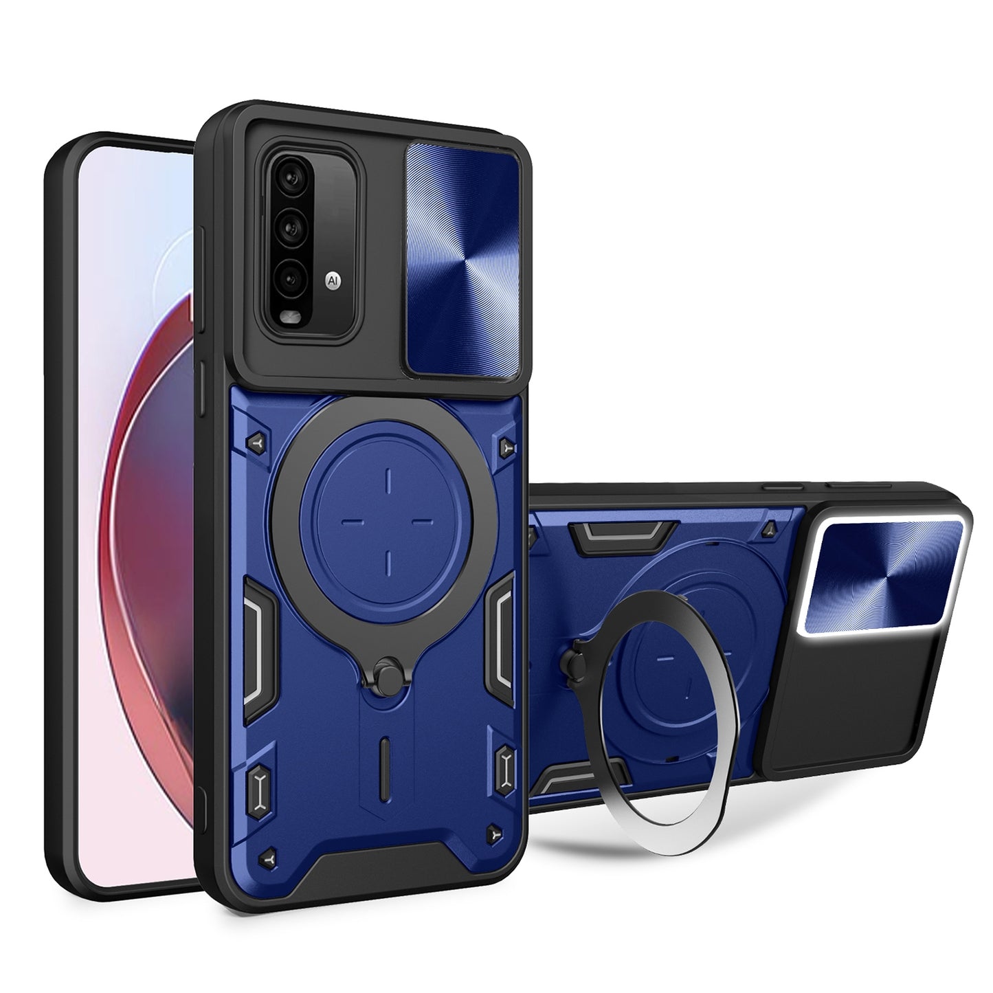 Xiaomi Redmi Note 9 4G Magnetic Holder CD Texture Sliding Camshield Phone Case, TPU PC Shockproof Cover