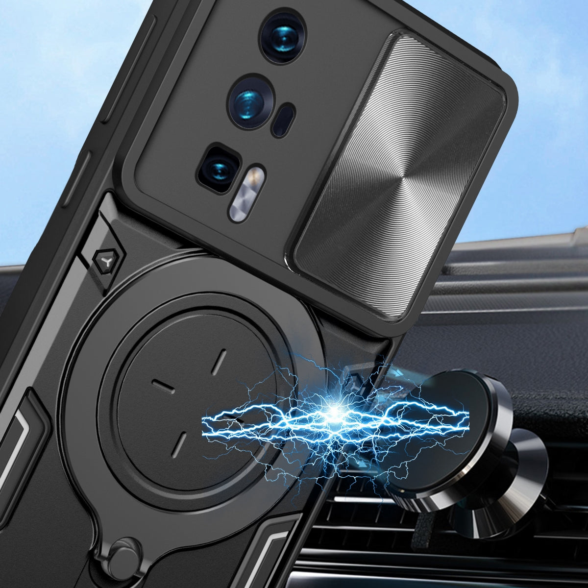 Xiaomi Poco F5 Pro Magnetic Holder CD Texture Sliding Camshield Phone Case, TPU PC Shockproof Cover