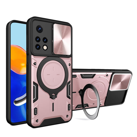 Xiaomi Redmi Note 11 Magnetic Holder CD Texture Sliding Camshield Phone Case, TPU PC Shockproof Cover