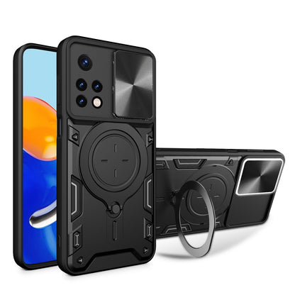 Xiaomi Redmi Note 11 Magnetic Holder CD Texture Sliding Camshield Phone Case, TPU PC Shockproof Cover