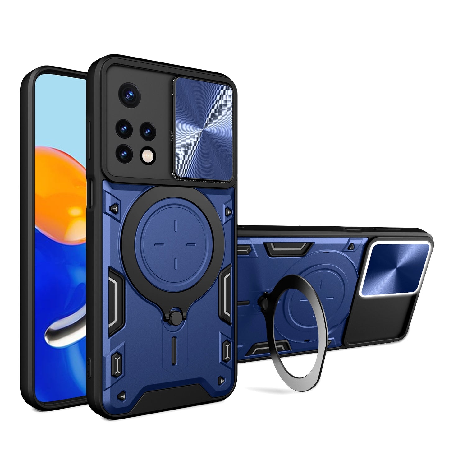 Xiaomi Redmi Note 11 Magnetic Holder CD Texture Sliding Camshield Phone Case, TPU PC Shockproof Cover