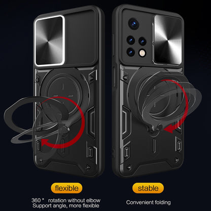 Xiaomi Redmi Note 11 Magnetic Holder CD Texture Sliding Camshield Phone Case, TPU PC Shockproof Cover