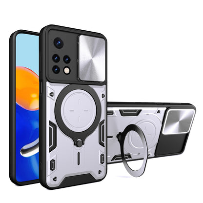 Xiaomi Redmi Note 11 Magnetic Holder CD Texture Sliding Camshield Phone Case, TPU PC Shockproof Cover