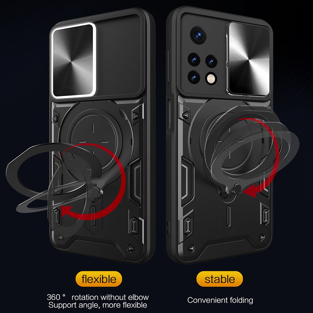 Xiaomi Redmi Note 11 Magnetic Holder CD Texture Sliding Camshield Phone Case, TPU PC Shockproof Cover