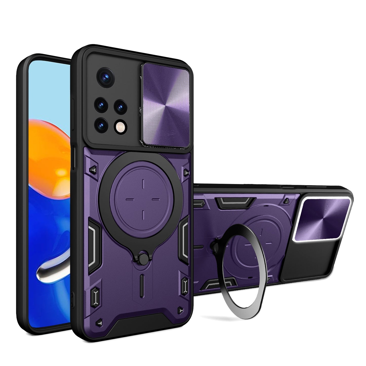 Xiaomi Redmi Note 11 Magnetic Holder CD Texture Sliding Camshield Phone Case, TPU PC Shockproof Cover