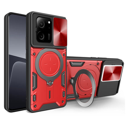 Xiaomi 13T Magnetic Holder CD Texture Sliding Camshield Phone Case, TPU PC Shockproof Cover