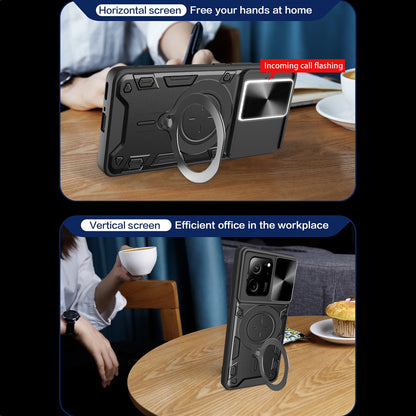 Xiaomi 13T Magnetic Holder CD Texture Sliding Camshield Phone Case, TPU PC Shockproof Cover