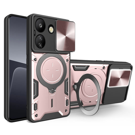 Xiaomi Redmi 13C 4G Magnetic Holder CD Texture Sliding Camshield Phone Case, TPU PC Shockproof Cover