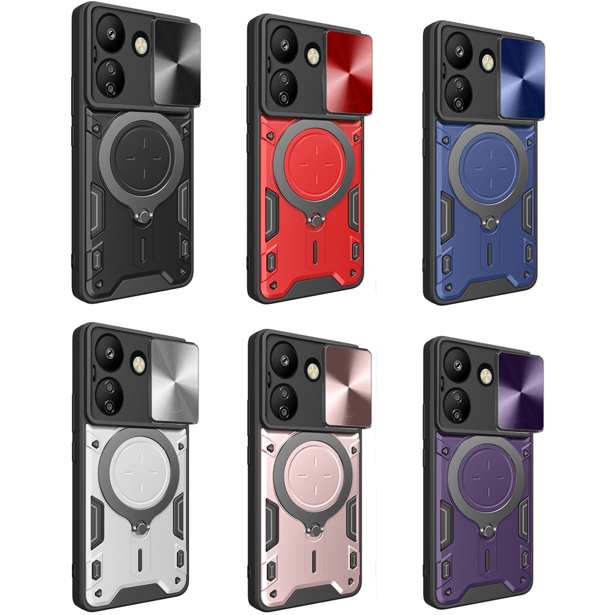Xiaomi Redmi 13C 4G Magnetic Holder CD Texture Sliding Camshield Phone Case, TPU PC Shockproof Cover