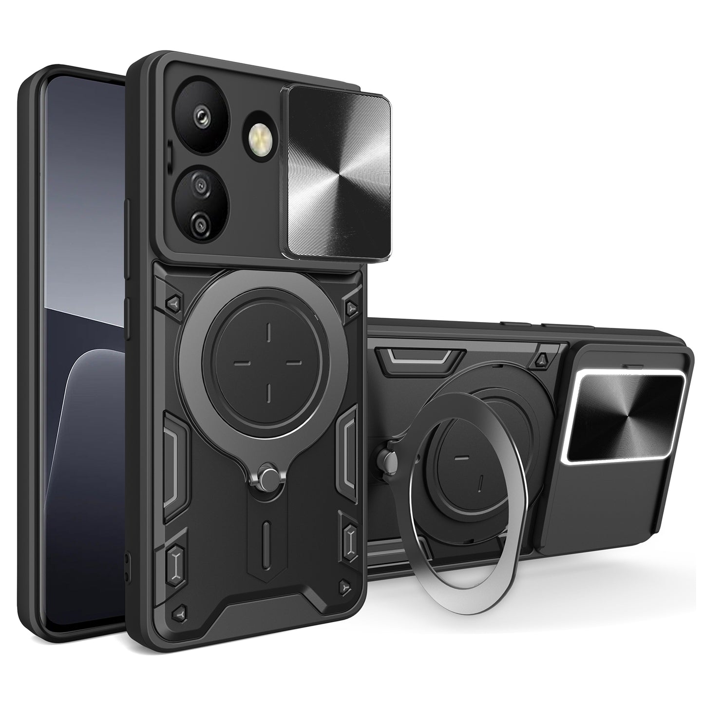 Xiaomi Redmi 13C 4G Magnetic Holder CD Texture Sliding Camshield Phone Case, TPU PC Shockproof Cover