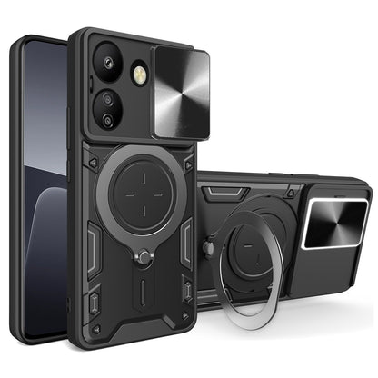 Xiaomi Redmi 13C 4G Magnetic Holder CD Texture Sliding Camshield Phone Case, TPU PC Shockproof Cover